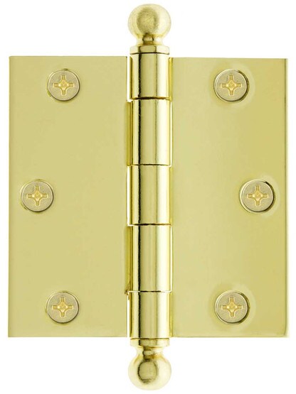 3 inch Heavy Duty Plated Steel Door Hinge With Ball Tips in Polished Brass.